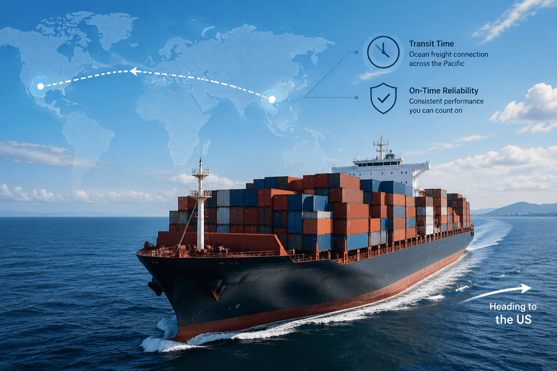 Reliable Shipping from China to US A container ship with cargo from China heading to the US
