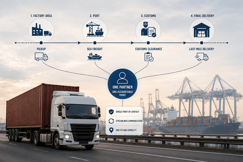 Door-to-Door Shipping Partner A diagram showing a seamless door-to-door shipping process