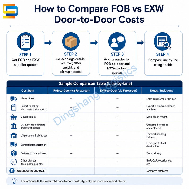 FOB vs EXW door to door cost calculation from China to USA