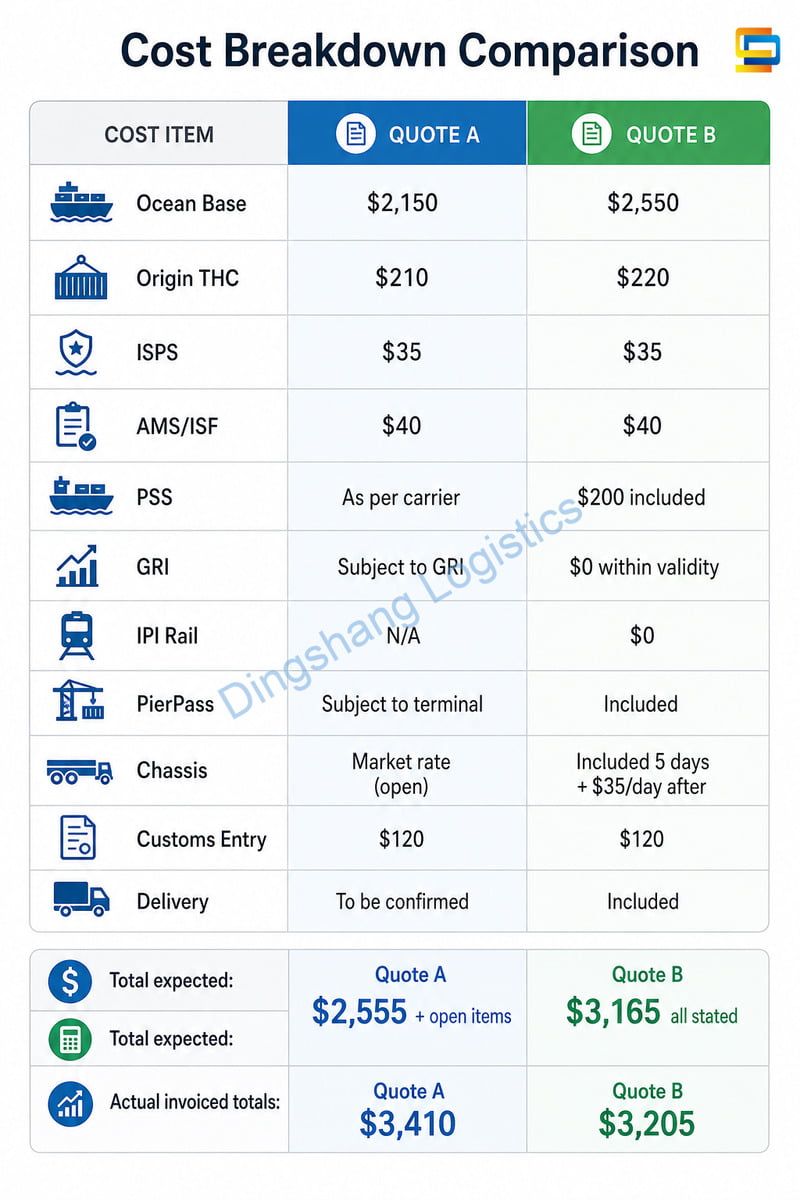total landed cost comparison for freight forwarder in China