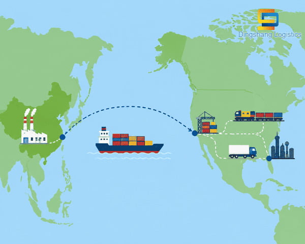 ship a container from China to Port of Dallas by ocean rail and truck