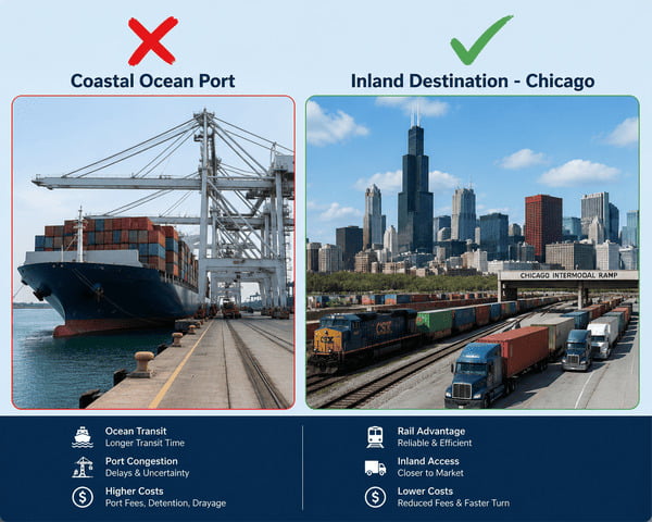 ship a container from China to Port of Chicago inland destination explanation