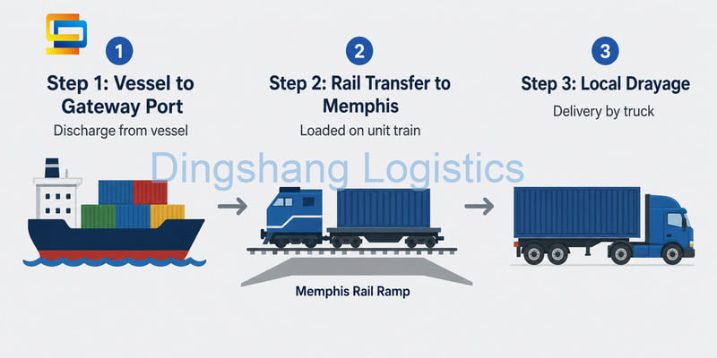 ship a container from China to Memphis inland rail process