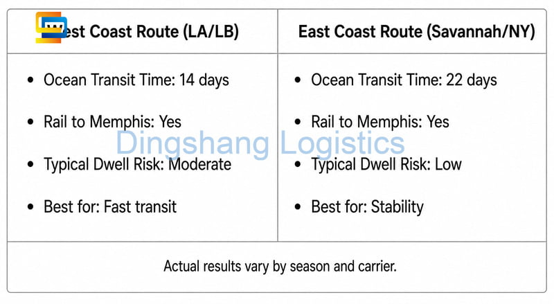 ship a container from China to Memphis gateway comparison