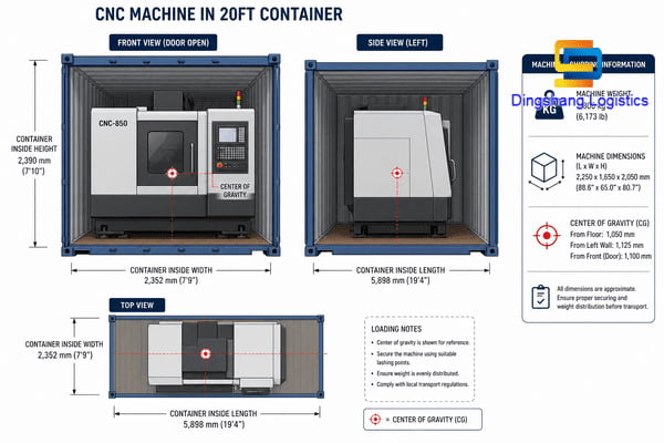 shipping CNC machines from China to USA container fit dimensions and weight