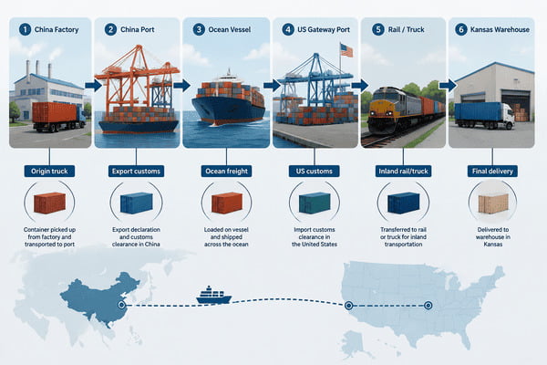ship a container from China to Port of Kansas through US gateway port