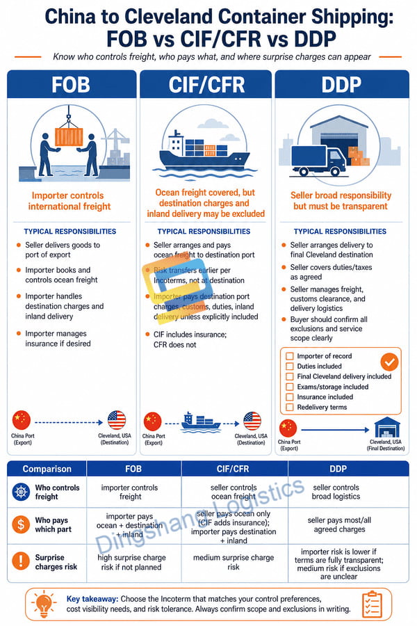 container from China to Cleveland Incoterms FOB CIF CFR DDP