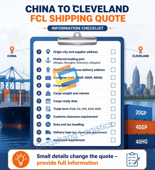 China to Cleveland FCL shipping quote details