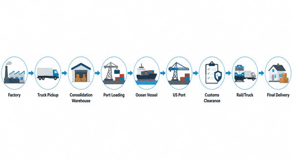container shipping from China to USA process flow