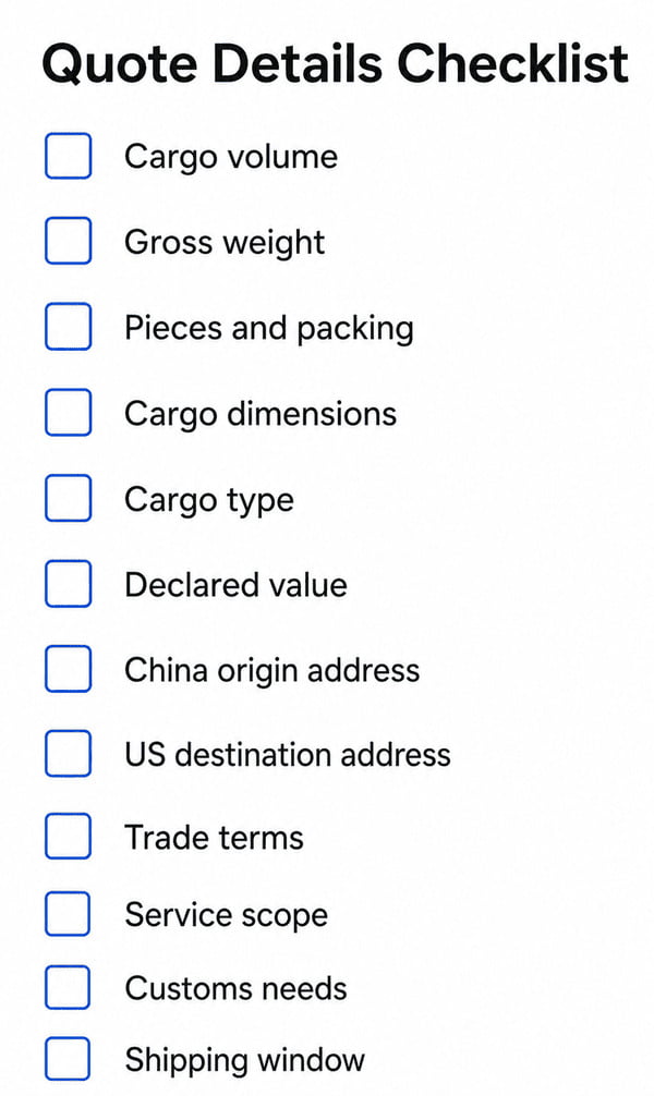 container shipping from China to USA quote details checklist