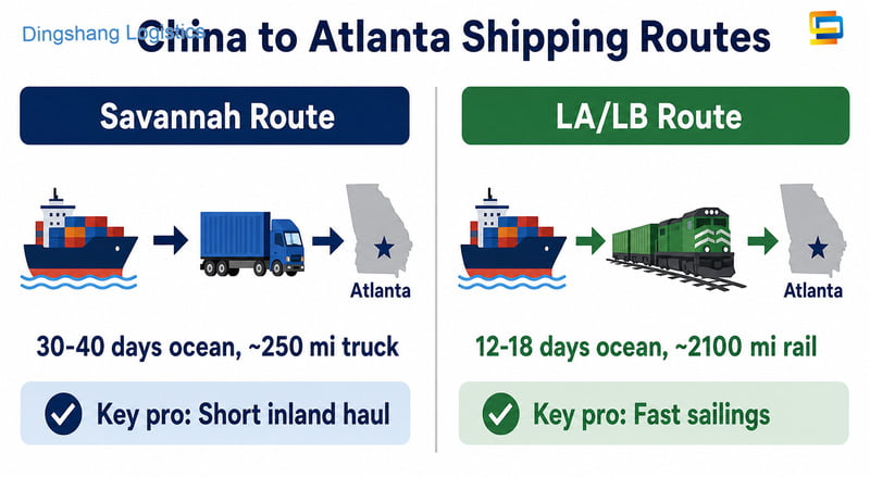 Savannah vs Los Angeles to ship a container from China to Port of Atlanta