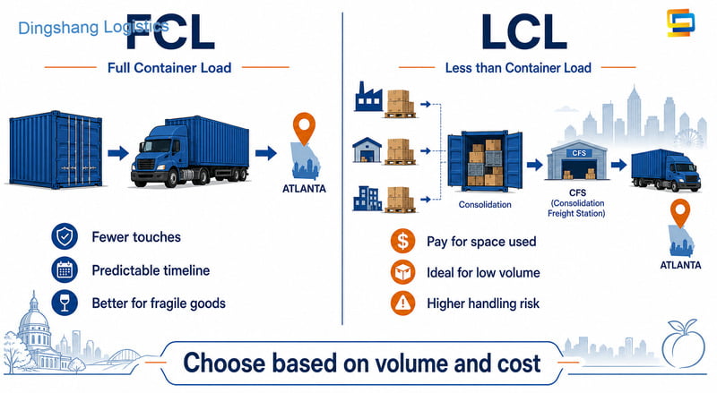FCL vs LCL decision to ship a container from China to Port of Atlanta