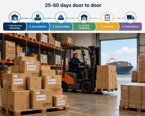 LCL shipping transit time China to USA