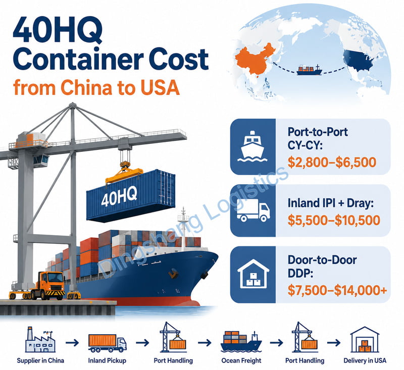 40HQ container cost from China to USA shipping quote