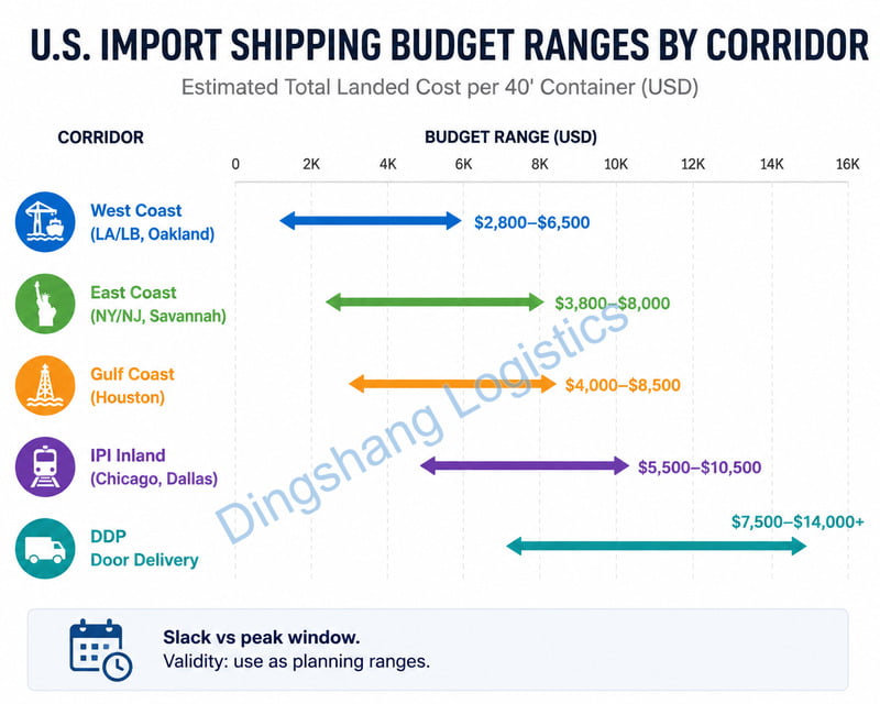 40HQ container cost from China to USA by corridor