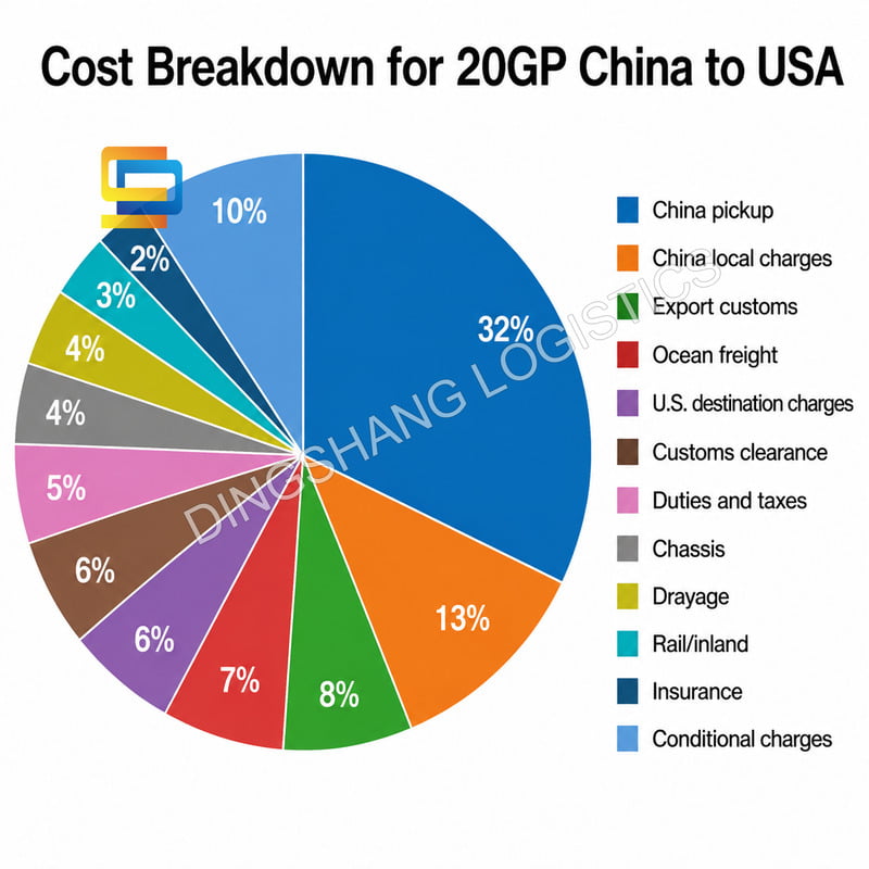 20GP container cost from China to USA quote items and included charges