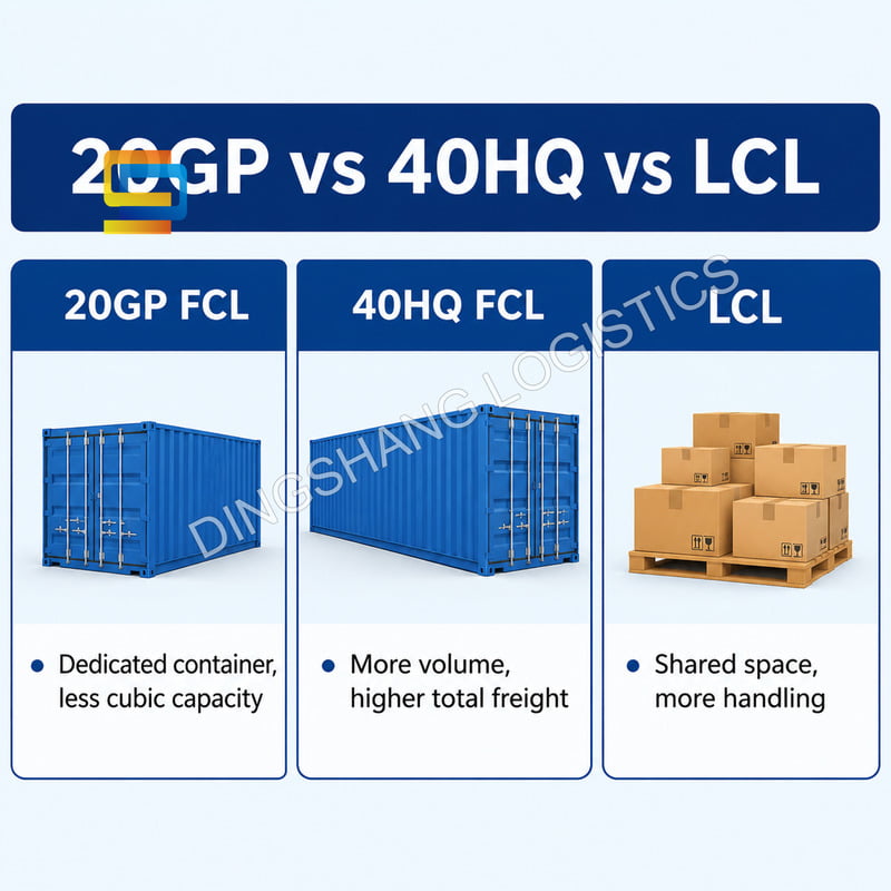 20GP container cost compared with 40HQ and LCL