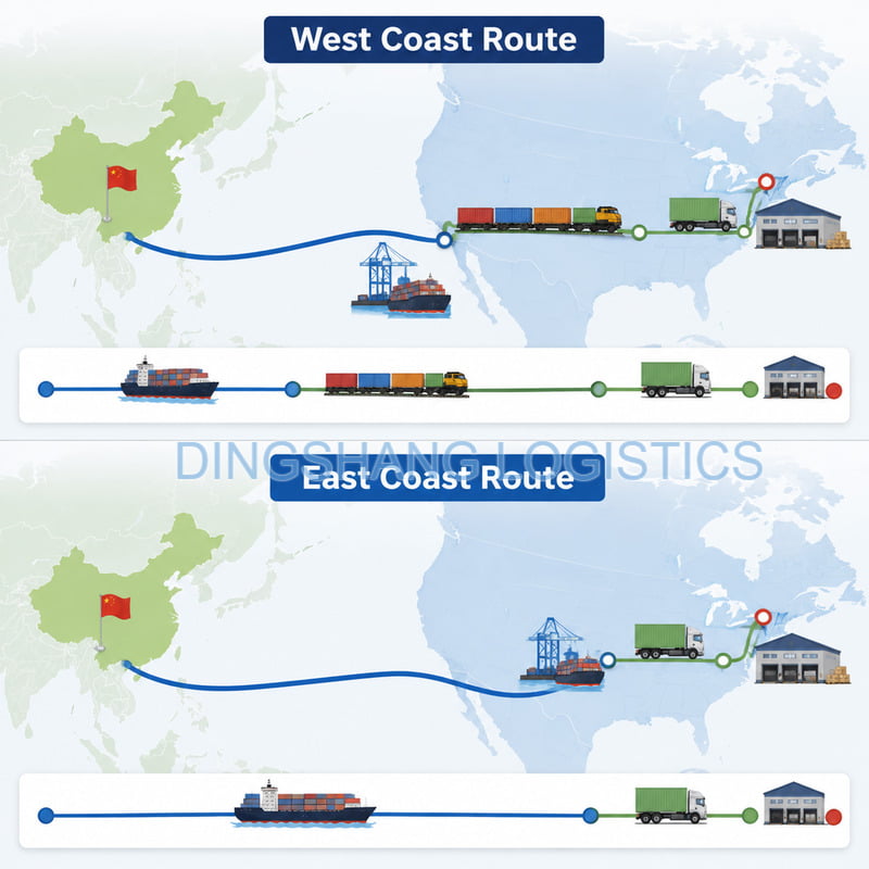China to Detroit shipping route comparison