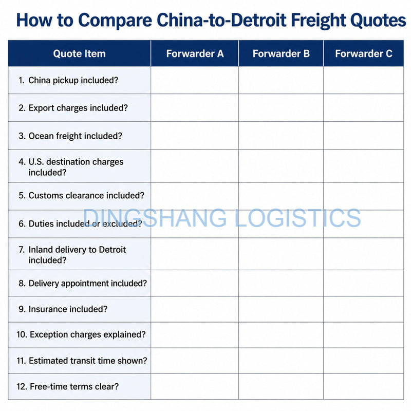How to compare China to Detroit freight quotes