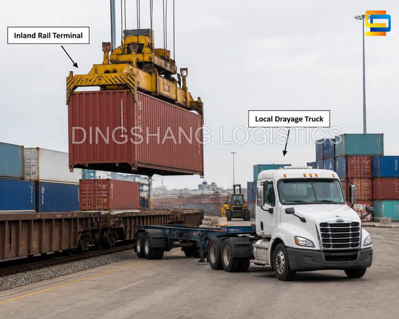 Inland rail container and local drayage delivery in the Minneapolis–St. Paul area