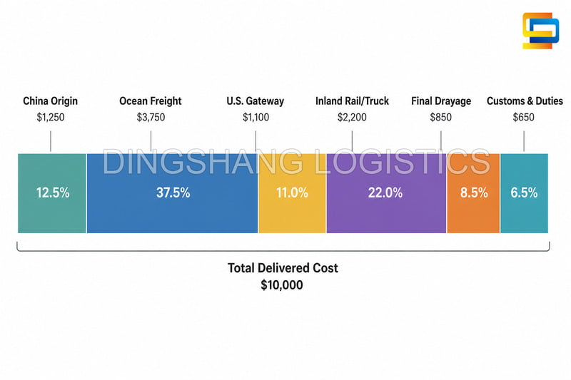 China to Minneapolis container shipping cost breakdown from origin to final delivery