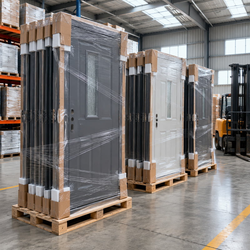 shipping entry doors from China to USA by container with protective packaging